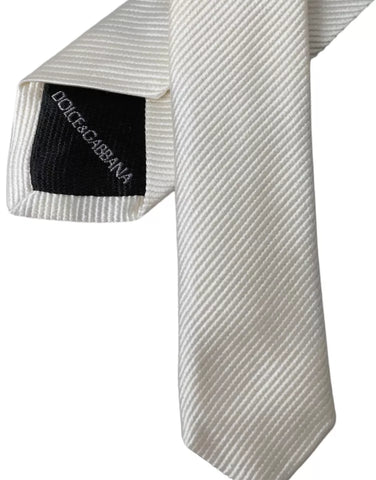 White solid 100% silk adjustable tie by Dolce & Gabbana, featuring a smooth, elegant fabric and classic design.