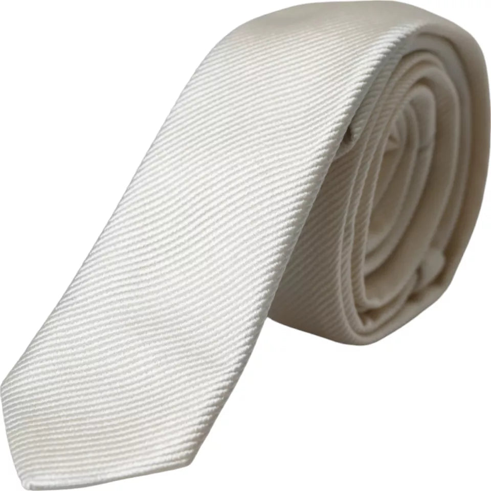 White solid 100% silk adjustable tie by Dolce & Gabbana, featuring a smooth, elegant fabric with a classic design.