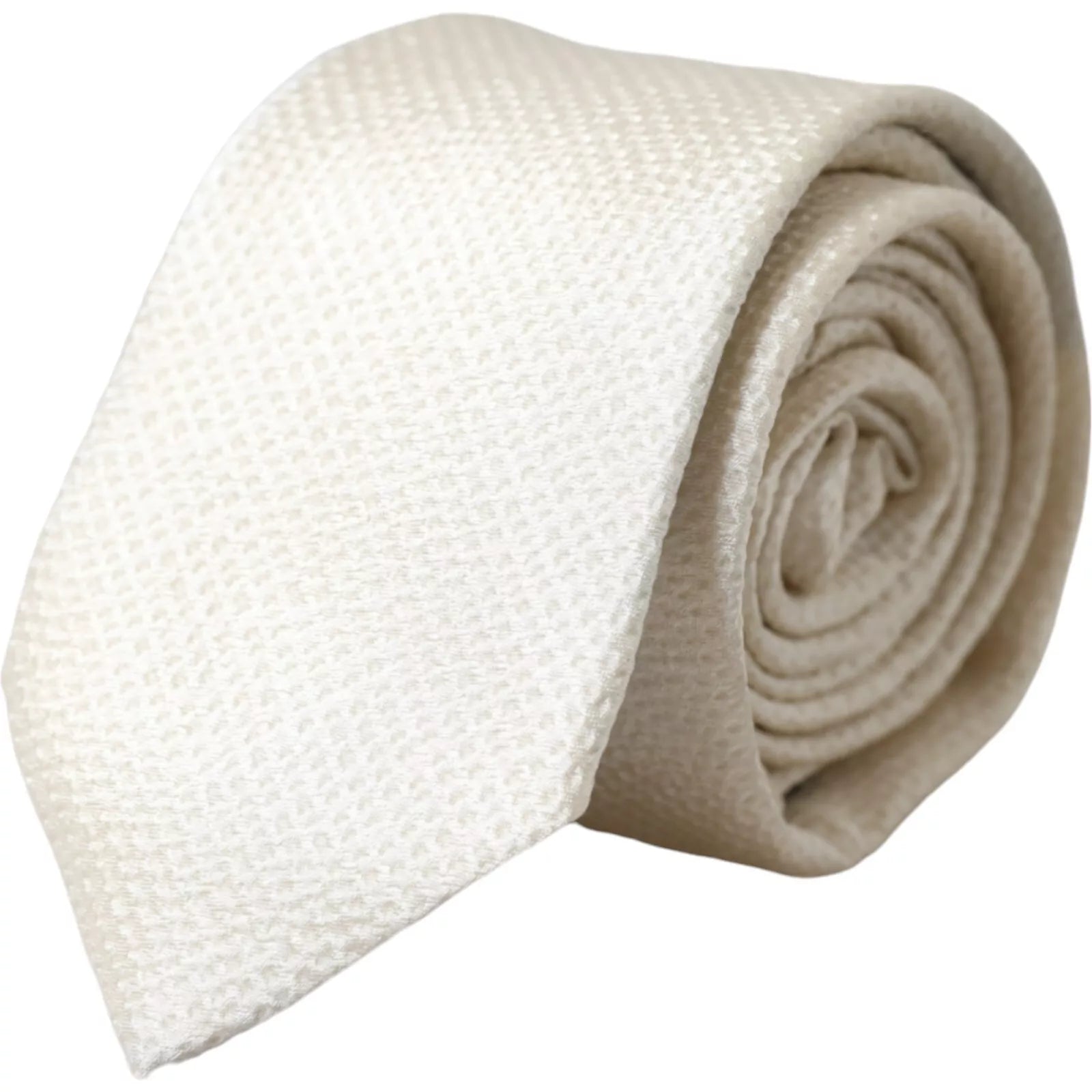 Dolce & Gabbana off-white 100% silk adjustable men's necktie with subtle sheen and classic design.