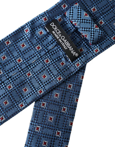 Blue patterned 100% silk men's tie by Dolce & Gabbana featuring an adjustable design and stylish pattern.