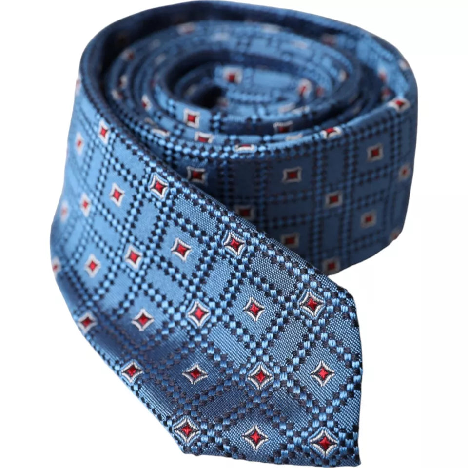 Blue patterned 100% silk adjustable men's tie by Dolce & Gabbana, featuring a stylish design and classic knot.