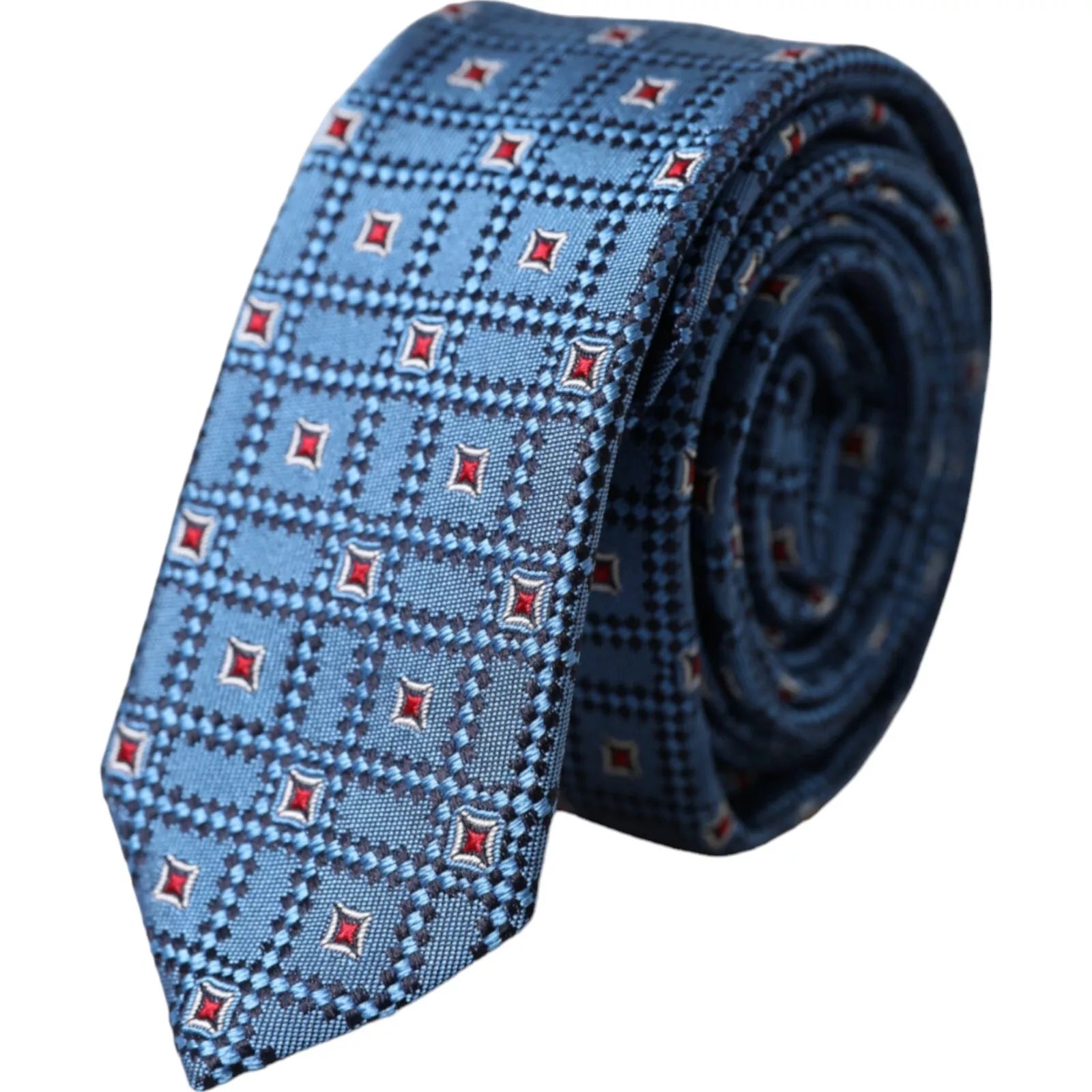 Blue patterned 100% silk adjustable men's tie by Dolce & Gabbana, featuring intricate design and classic style.