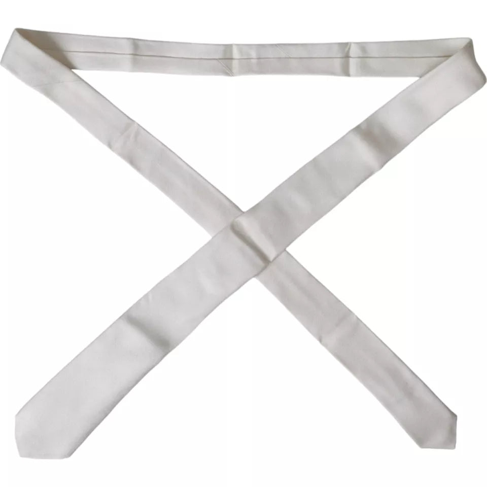 White silk classic adjustable men's tie by Dolce & Gabbana, featuring a smooth, elegant fabric and a traditional tie design.
