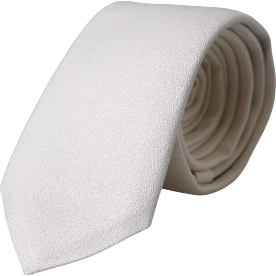 White silk classic adjustable men's tie by Dolce & Gabbana, featuring a smooth, elegant design for formal wear.