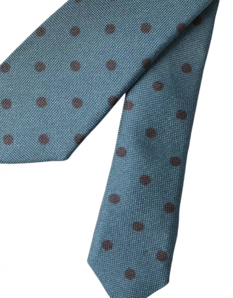 Green and black polka dot silk men's tie by Dolce & Gabbana, adjustable with a stylish pattern and smooth fabric.