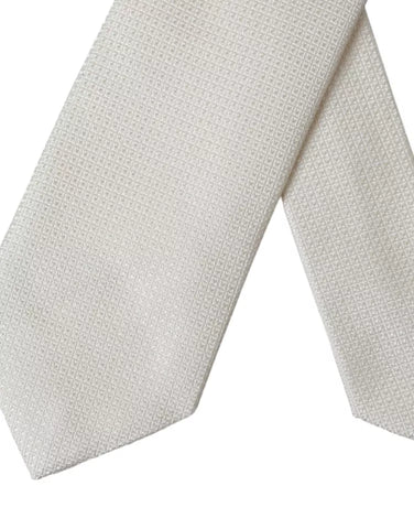 Dolce & Gabbana off-white patterned silk adjustable tie with classic design and elegant appearance.