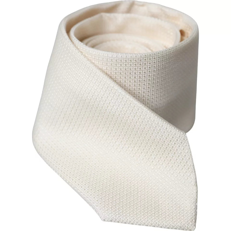 Dolce & Gabbana Off White patterned silk classic adjustable tie, featuring a stylish design and smooth silk fabric.