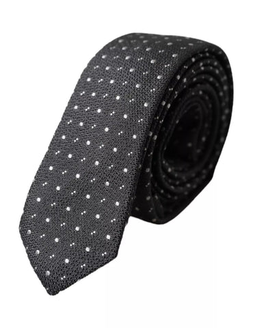 Dark Gray Polka Dot Silk Adjustable Men Tie