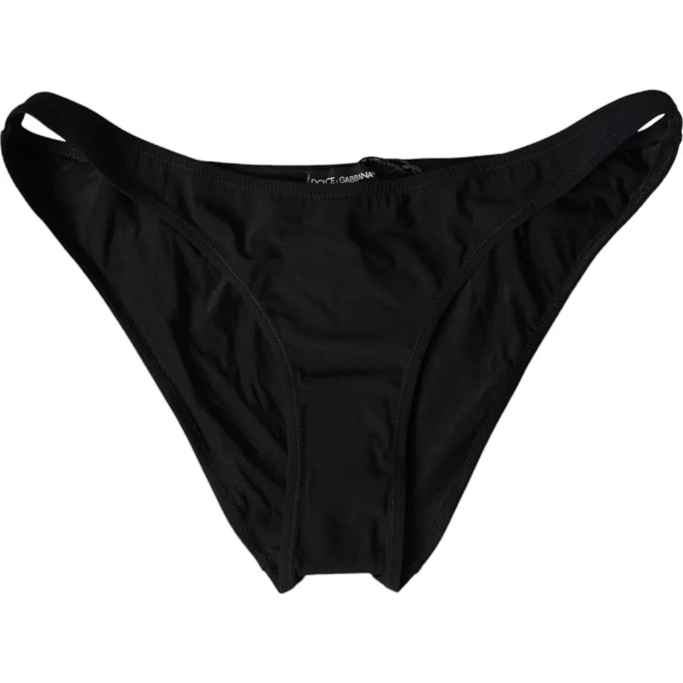 Black nylon bikini beachwear bottom by Dolce & Gabbana, featuring a sleek, fitted design for stylish swimming and beach outings.