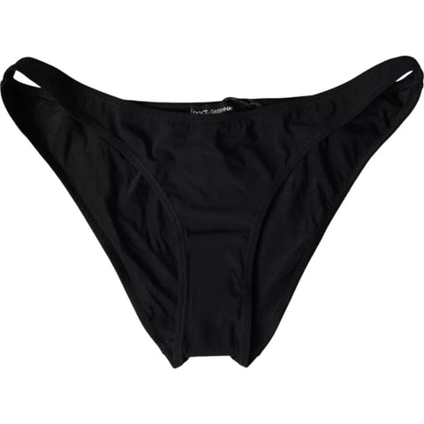 Black nylon bikini beachwear bottom by Dolce & Gabbana, featuring a sleek, fitted design for stylish swimming and beach outings.