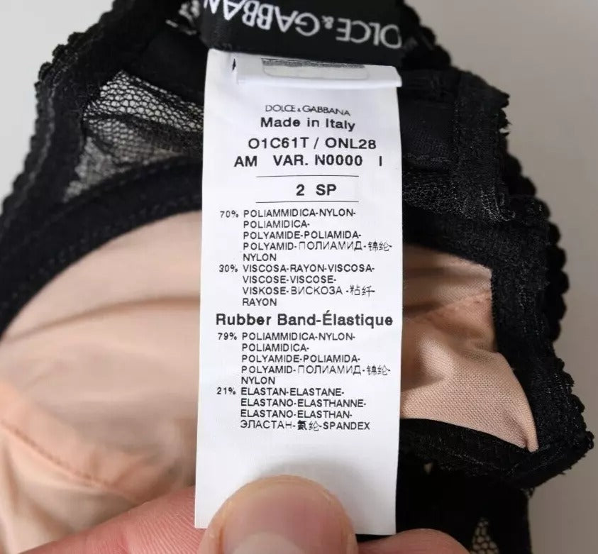 Black floral lace nylon balconette bra by Dolce & Gabbana with delicate lace details and supportive design.