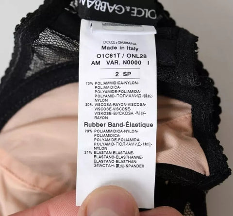 Black floral lace nylon balconette bra by Dolce & Gabbana with delicate lace details and supportive design.