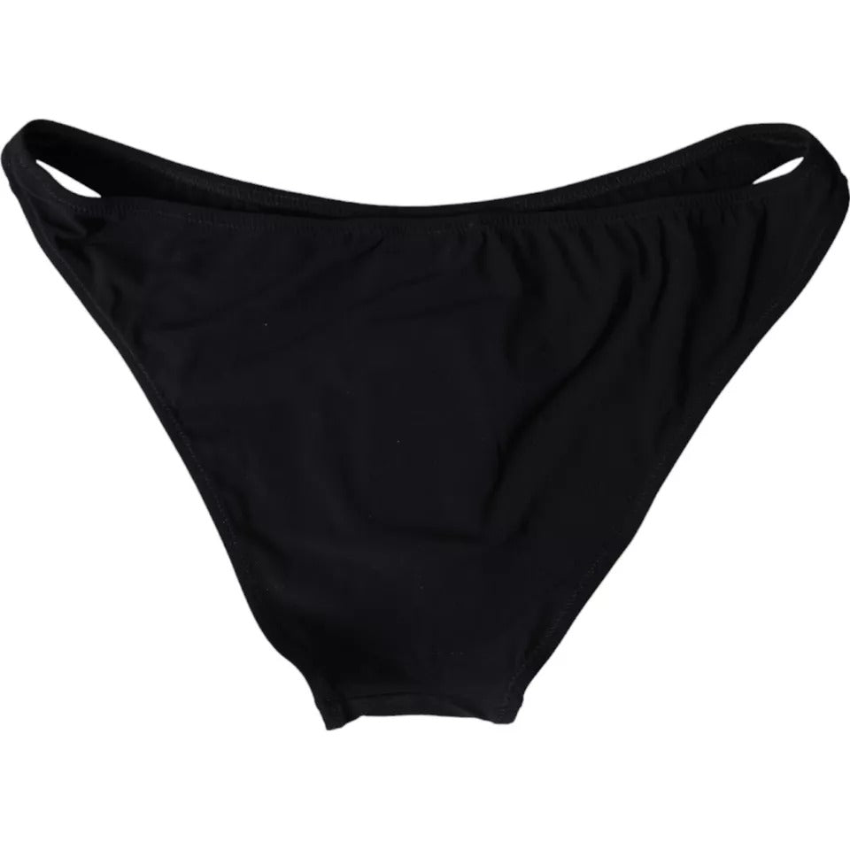 Black nylon bikini beachwear bottom by Dolce & Gabbana, showing a sleek and stylish swimwear design with waistband detail.