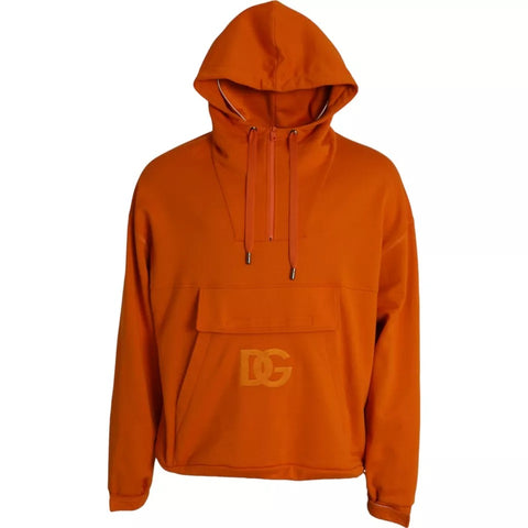Orange hooded pullover sweatshirt by Dolce & Gabbana featuring a casual fit and soft fabric, shown on a hanger.