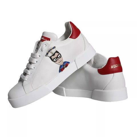 White Patch Calfskin Nappa Portofino Sneakers by Dolce & Gabbana, featuring sleek design and smooth leather uppers.