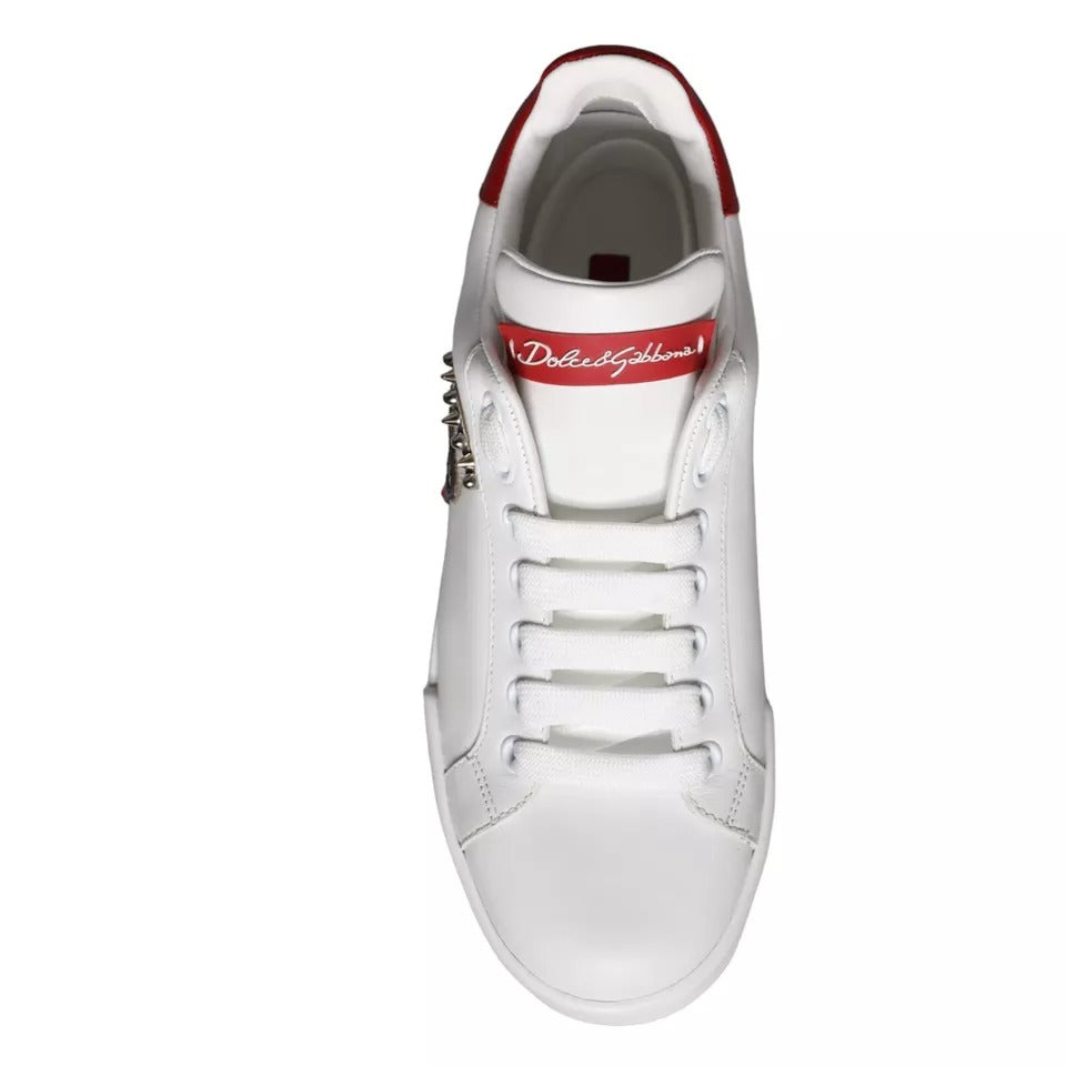 White Patch Calfskin Nappa Portofino sneakers by Dolce & Gabbana, featuring sleek design and white leather material.