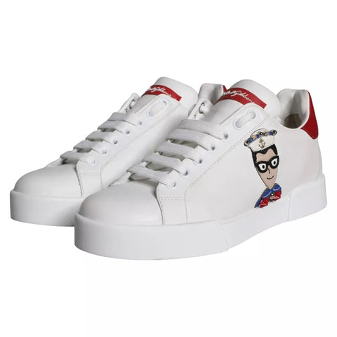 White Patch Calfskin Nappa Portofino Sneakers by Dolce & Gabbana, featuring sleek design and premium leather material.