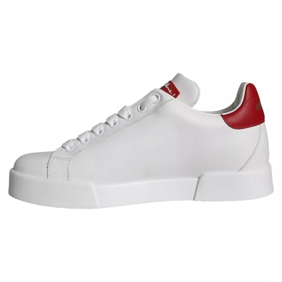 White patch calfskin Nappa Portofino sneakers by Dolce & Gabbana featuring sleek design and casual comfort.