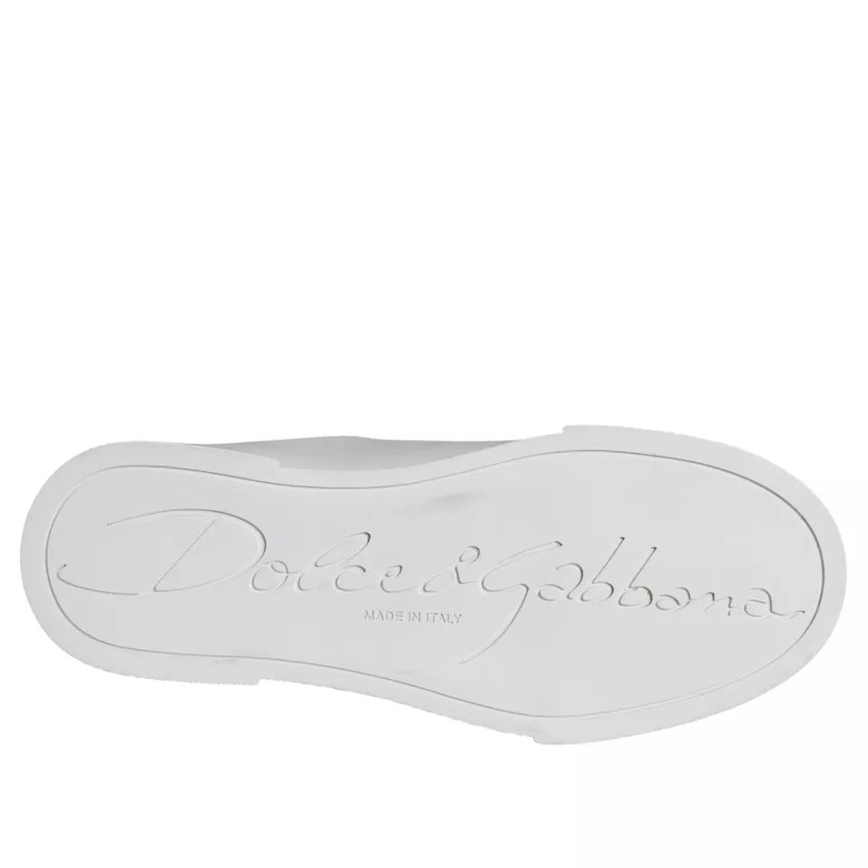 White Patch Calfskin Nappa Portofino sneakers by Dolce & Gabbana showing sleek white leather with subtle patch details.