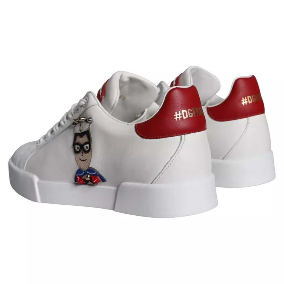 White Patch Calfskin Nappa Portofino sneakers by Dolce & Gabbana, showcasing sleek design and premium leather construction.