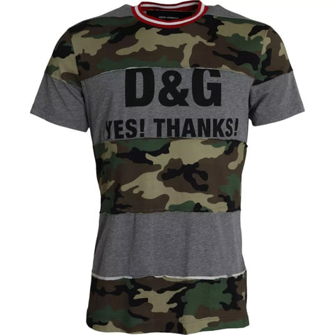 Multicolor camouflage cotton crew neck men's T-shirt by Dolce & Gabbana, featuring a stylish camouflage pattern and classic fit.