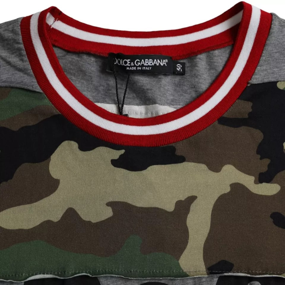 Multicolor camouflage cotton crew neck men's T-shirt by Dolce & Gabbana, featuring a vibrant camouflage pattern and classic fit.