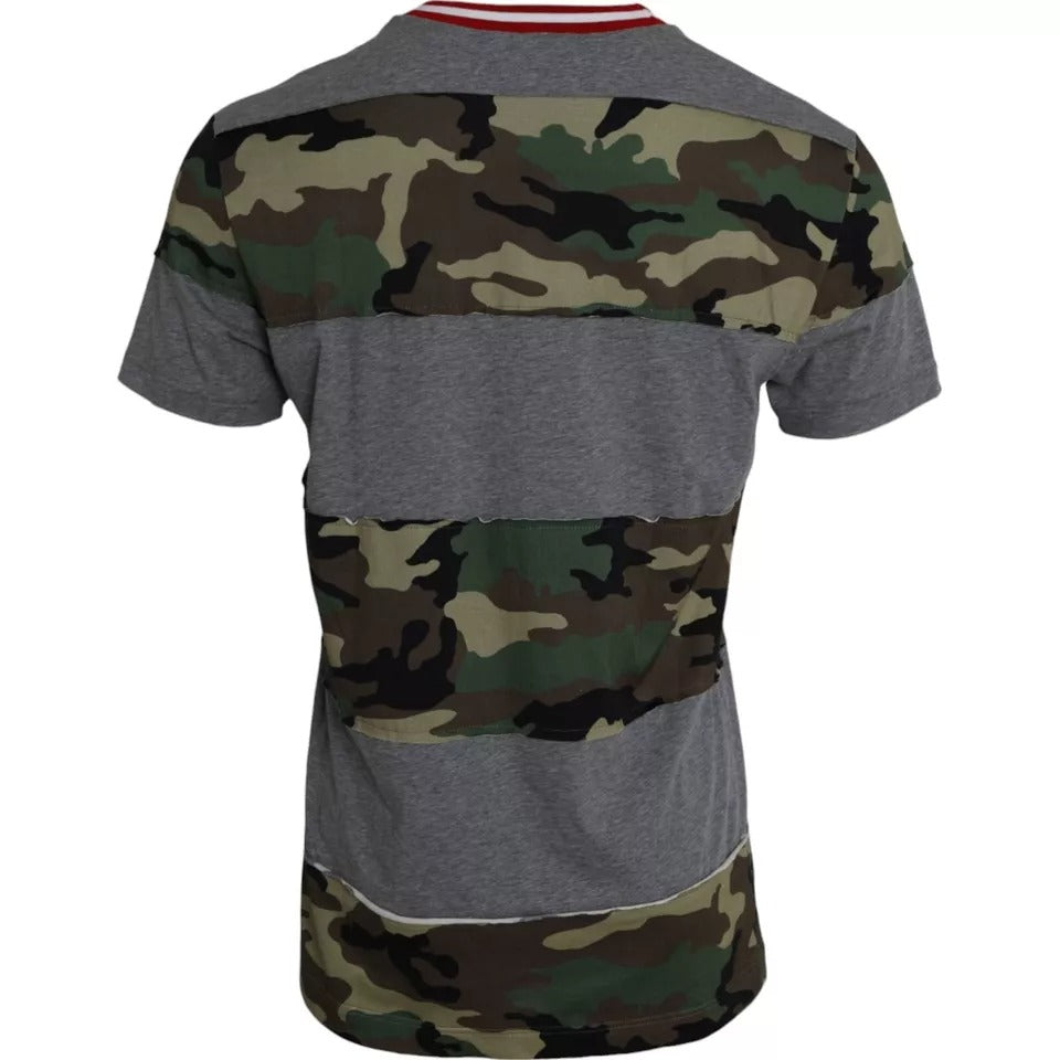 Multicolor camouflage cotton crew neck T-shirt for men by Dolce & Gabbana, featuring a bold, stylish pattern.