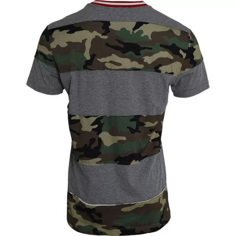 Multicolor camouflage cotton crew neck T-shirt for men by Dolce & Gabbana, featuring a bold, stylish pattern.