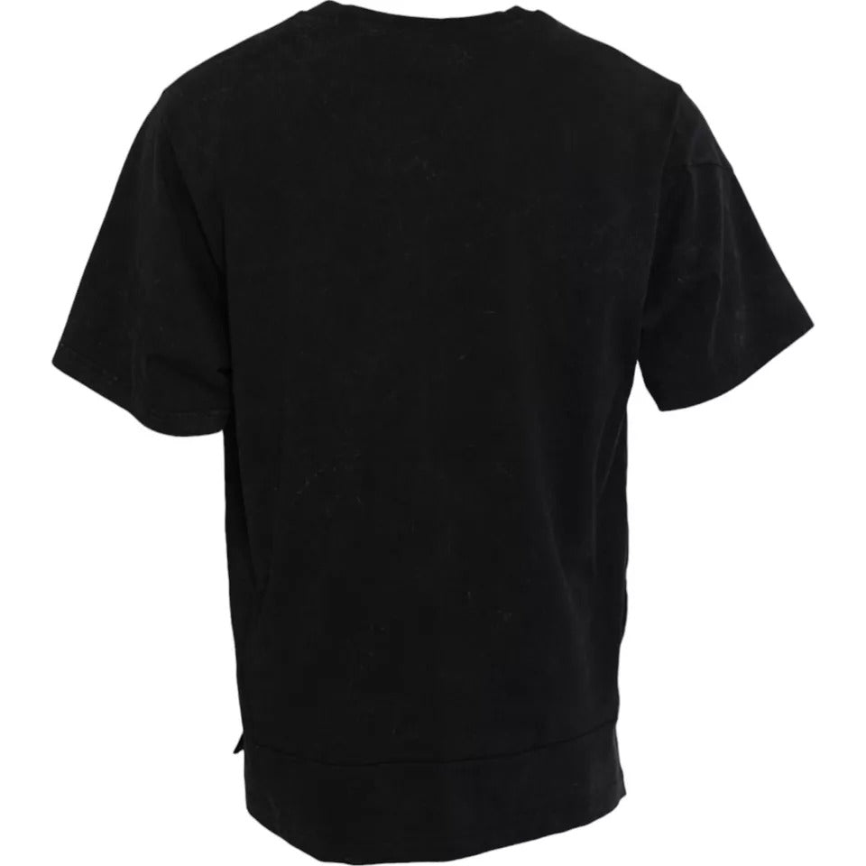 Black Dolce & Gabbana cotton crew neck T-shirt with graphic print front, casual style, short sleeves, and round neckline.