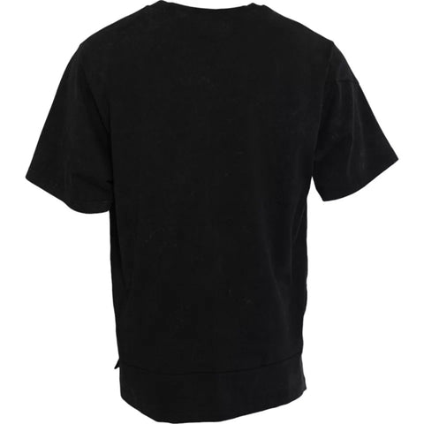 Black Dolce & Gabbana cotton crew neck T-shirt with graphic print front, casual style, short sleeves, and round neckline.