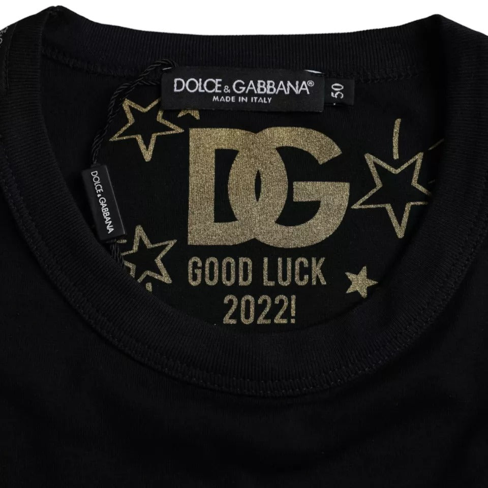 Black cotton round neck short sleeve men's T-shirt by Dolce & Gabbana, featuring a classic fit and smooth fabric texture.