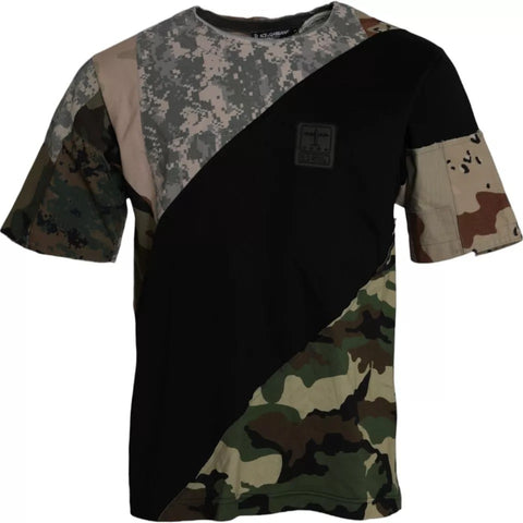 Multicolor camouflage cotton round neck men's T-shirt by Dolce & Gabbana, featuring a vibrant camouflage pattern and casual fit.