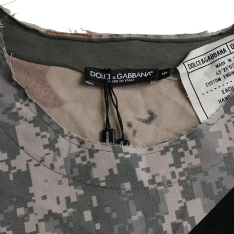 Multicolor camouflage cotton round neck men's T-shirt by Dolce & Gabbana, featuring a stylish camouflage pattern and comfortable fit.