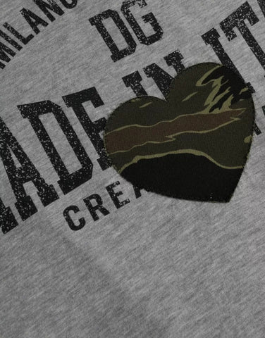 Gray cotton round neck T-shirt with graphic print by Dolce & Gabbana, showcasing a stylish casual design.