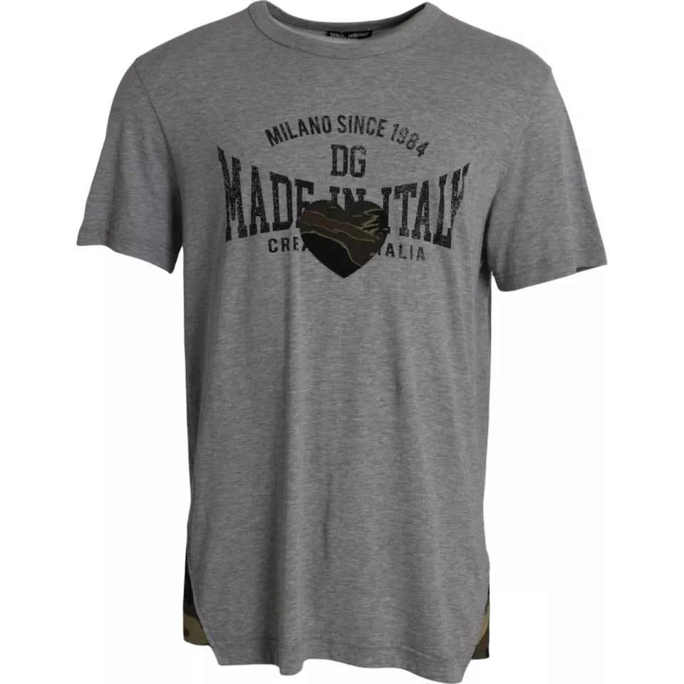 Gray Dolce & Gabbana cotton round neck T-shirt with graphic print, casual fashion top for men.
