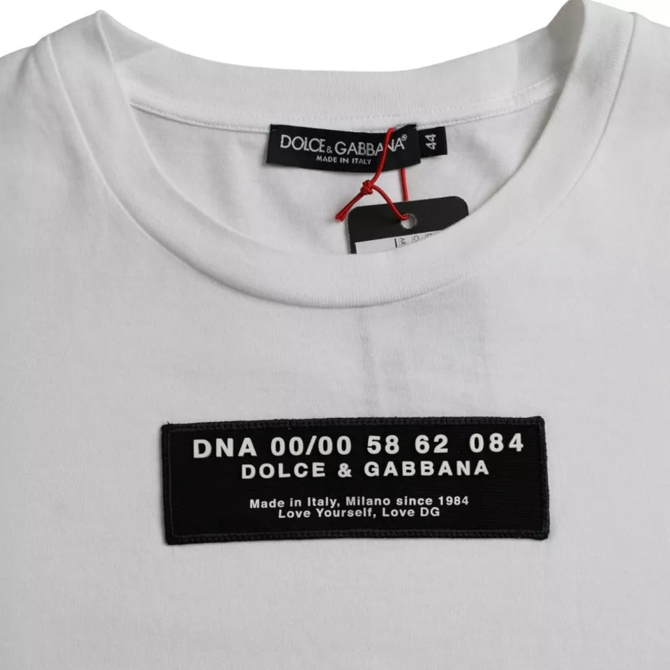 White cotton Dolce & Gabbana men's casual T-shirt with DG applique design, soft fabric and relaxed fit.