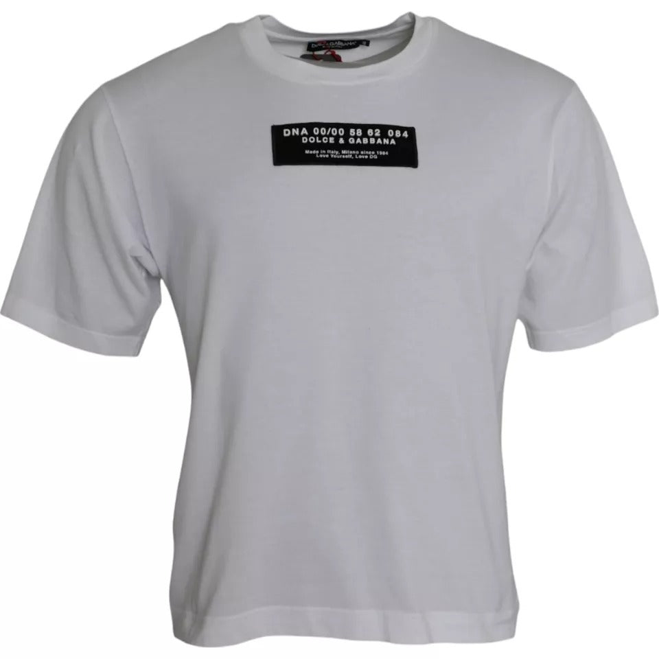 White cotton casual T-shirt for men with DG applique from Dolce & Gabbana, featuring a relaxed fit and stylish design.
