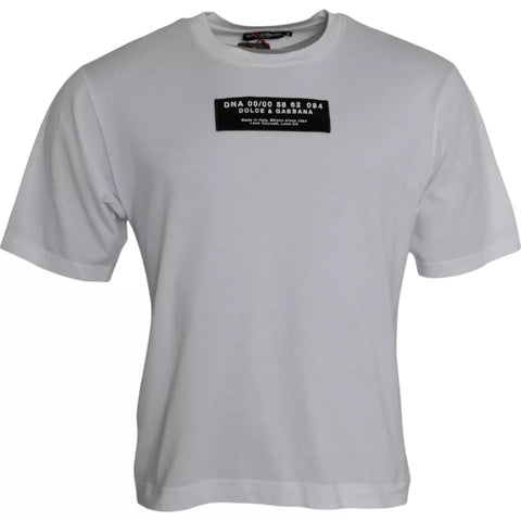White cotton casual T-shirt for men with DG applique from Dolce & Gabbana, featuring a relaxed fit and stylish design.