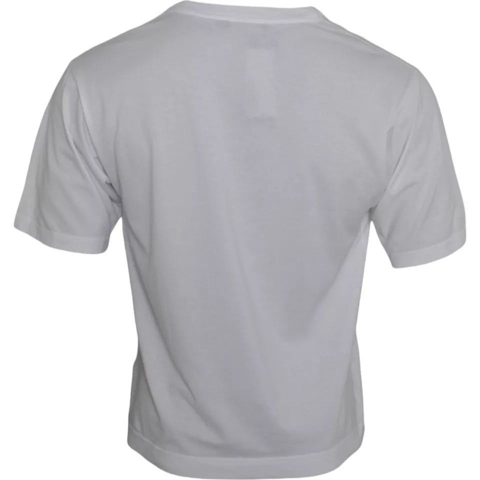 White cotton Dolce & Gabbana men's casual T-shirt with DG applique design, soft fabric and round neckline.