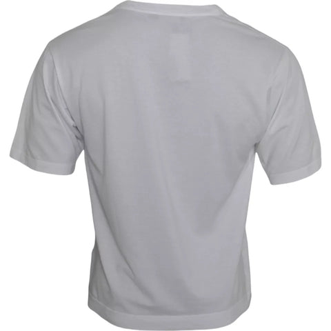 White cotton Dolce & Gabbana men's casual T-shirt with DG applique design, soft fabric and round neckline.