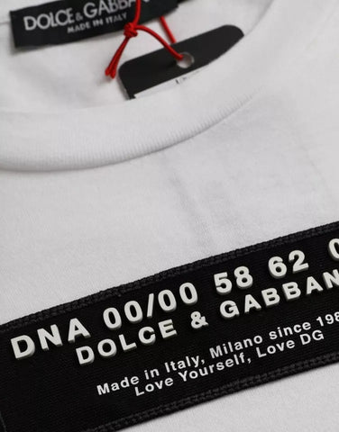 White cotton Dolce & Gabbana men's casual T-shirt with DG applique design, soft fabric and relaxed fit.