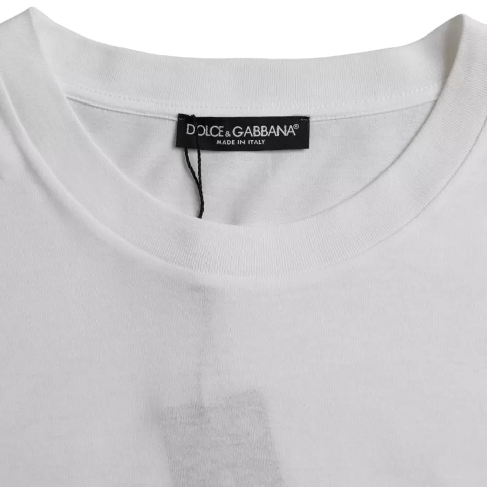 White cotton round neck short sleeve T-shirt by Dolce & Gabbana, showcasing smooth fabric and classic fit.