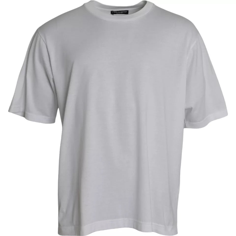 White cotton round neck short sleeve T-shirt by Dolce & Gabbana, showcasing a simple, classic design on a plain background.