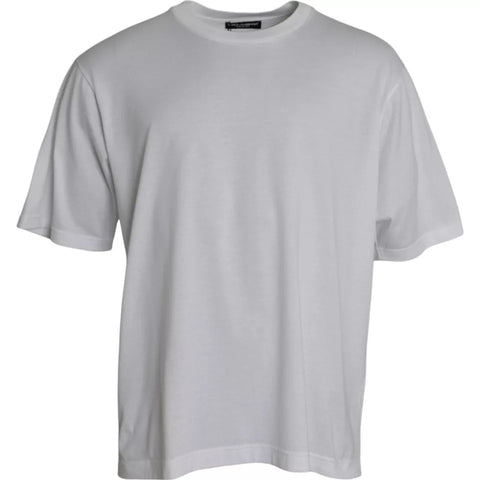 White cotton round neck short sleeve T-shirt by Dolce & Gabbana, showcasing a simple, classic design on a plain background.