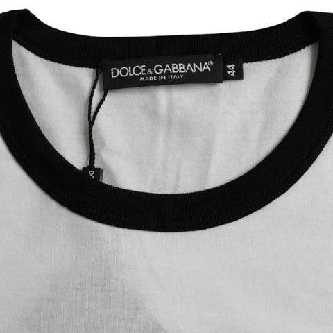 Black and white jazz print cotton short-sleeve T-shirt by Dolce & Gabbana, featuring a stylish musical-themed design.