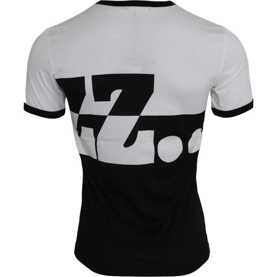 Dolce & Gabbana black and white jazz print cotton short sleeve T-shirt, stylish men's casual top with artistic design.