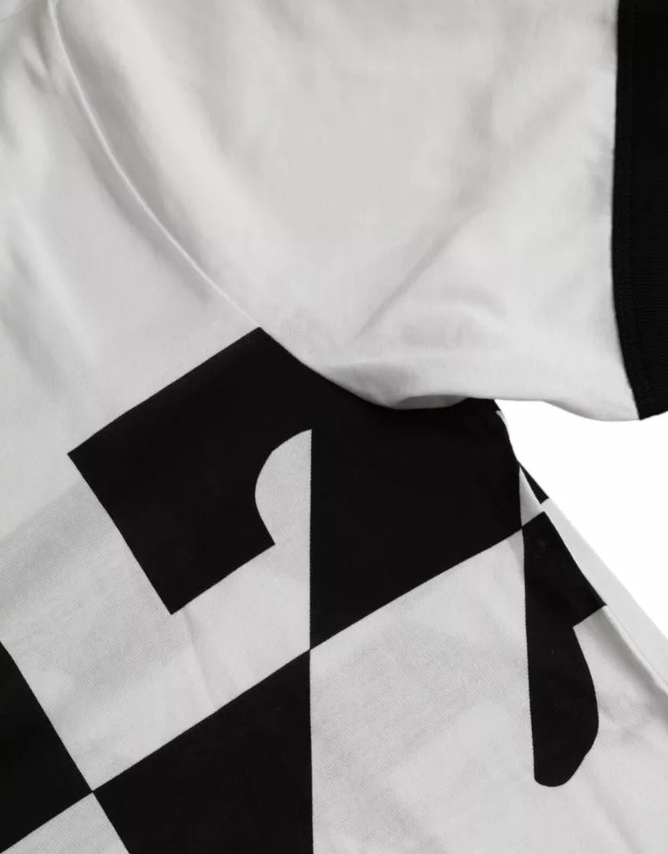 Black and white jazz print cotton short-sleeve T-shirt by Dolce & Gabbana, featuring a stylish musical-themed design.