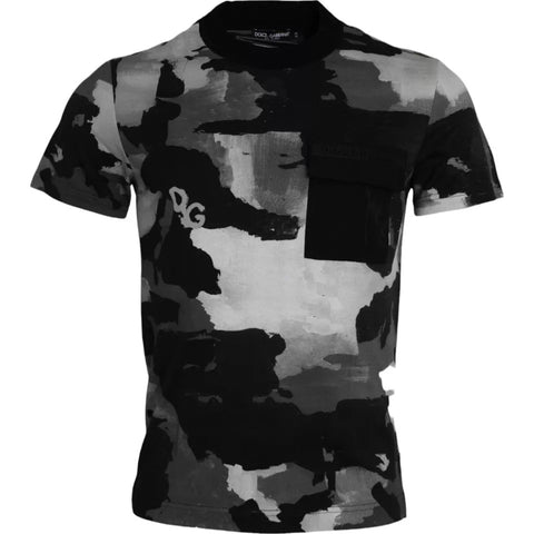 Multicolor camouflage cotton crewneck T-shirt by Dolce & Gabbana, featuring a vibrant camo pattern and classic crewneck design.