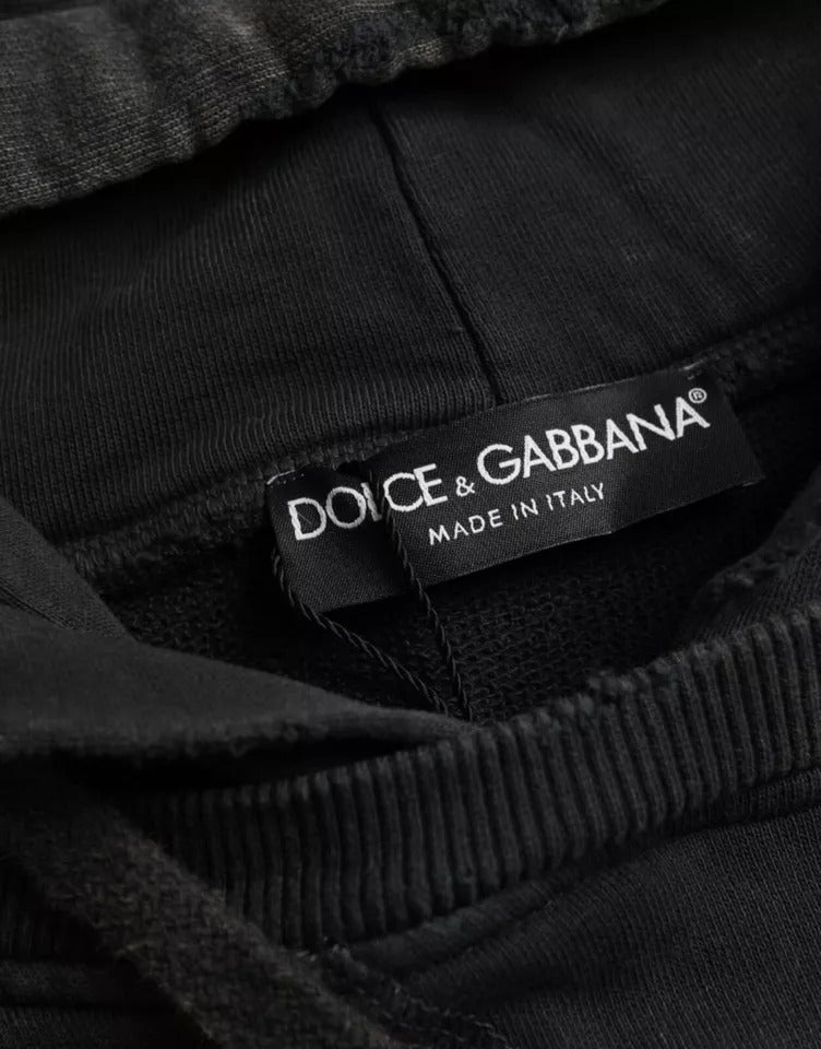 Black cotton hooded cropped T-shirt with short sleeves by Dolce & Gabbana, featuring a casual, stylish design.