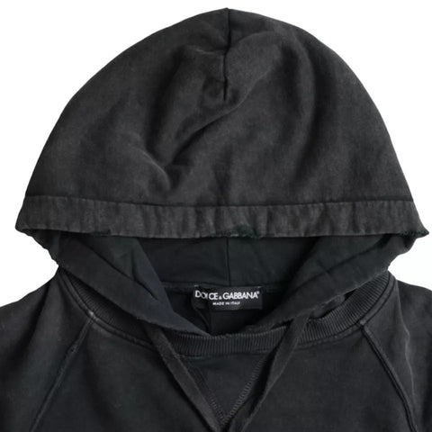 Black cotton hooded cropped T-shirt with short sleeves from Dolce & Gabbana, featuring a casual, stylish design.